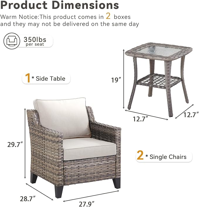 3 Pieces Patio Furniture Sets-Outdoor PE Rattan Wicker Chairs - Image 9