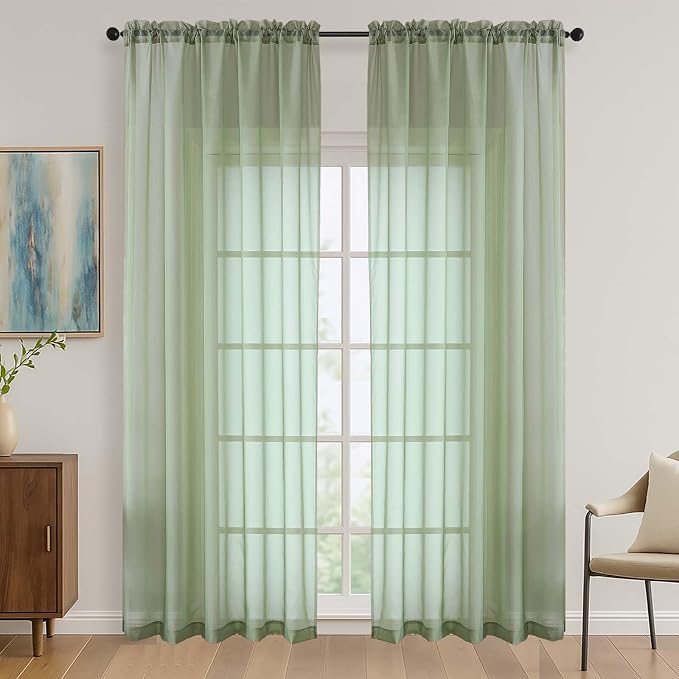Sage Green Bedroom Curtains 2 Panel Sets 90 Inch Length, 59 Inch Extra Wide by OVZME