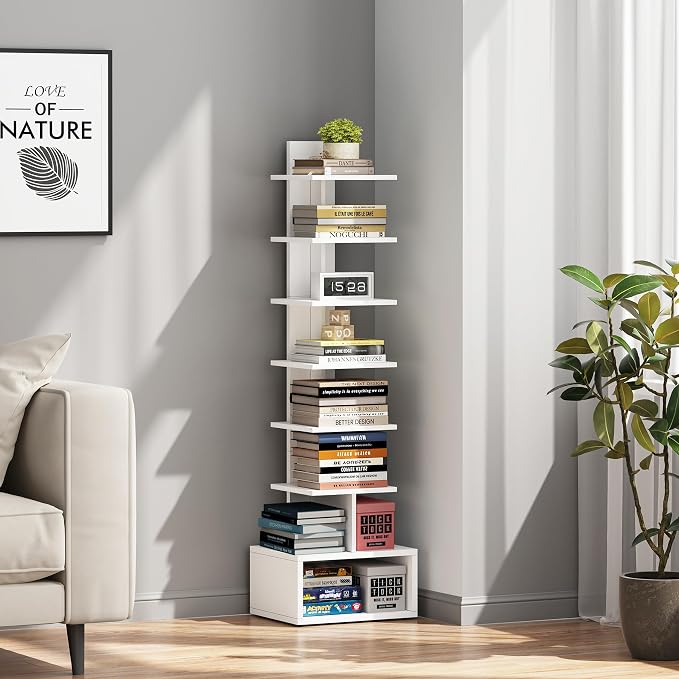 TUTOTAK Narrow Bookshelf, Vertical 8-Tier Bookcase, Spine Book Shelf by ChoosetutotakFurnitureBuildYourCozyHome