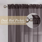 Sheer Curtains 63 Inch Length 2 Panels Set, Chocolate Window Curtains - Image 2