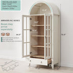 Farmhouse Arched Cabinet with Glass Doors, Wood Display Cabinet with Drawer and - Image 2