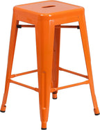 Flash Furniture Lily 4 Pack Commercial Grade 24" High Backless Orange Metal - Image 8