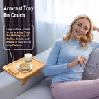 SINWANT Couch Arm Tray, Bamboo Sofa Clip on Side Table, Foldable Couch Armrest - Image 2