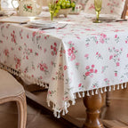 VClife White and Pink Print Table Cloth, Linen Texture Tablecloth - Image 7