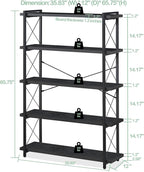 HCHQHS Bookshelf, 5-Tier Industrial Bookcase, Freestanding Tall Bookshelves - Image 3