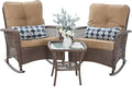 Patio Furniture Set 3 Pieces, Wicker Rocking Bistro Set by VonzoyHome