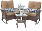 Patio Furniture Set 3 Pieces, Wicker Rocking Bistro Set by VonzoyHome