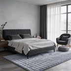 Blue Grey Rabbit Striped Plush Rug 4'x6', Fluffy Shaggy Area Rug - Image 2