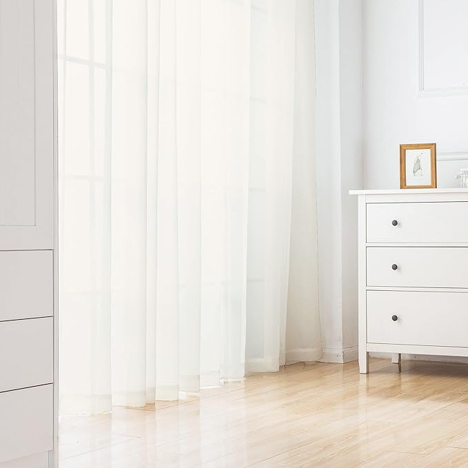 Chyhomenyc Extra Long Sheer Curtains 120 Inch, 2 Panels, Ivory | Light Filtering - Image 5