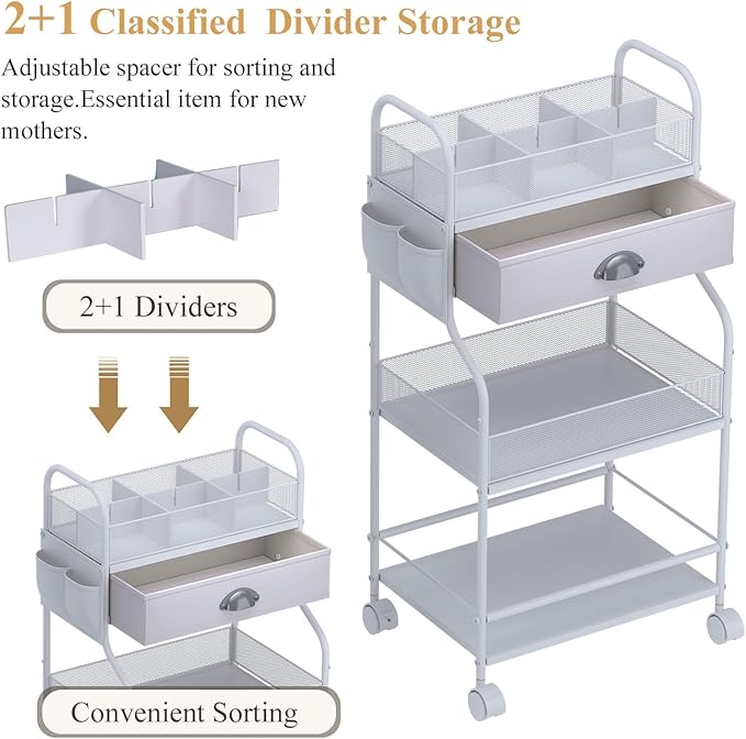 Baby Diaper Caddy Cart Organizer -3 Tier, Bedside Nursery Essentials Organizer - Image 3