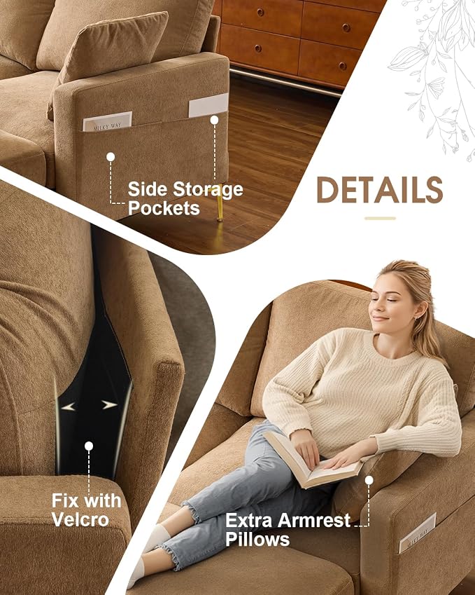 Karl home 99.6" Sectional Sofa, U-Shaped Chenille Upholstered Couch - Image 5