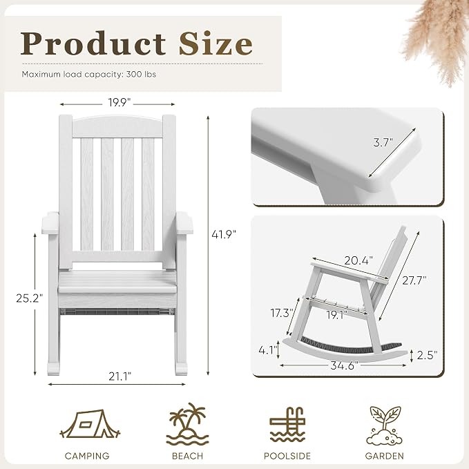 Greesum Set of 2 Outdoor Rocking Chair, Rust-Proof & UV-Resistant, Comfortable - Image 2