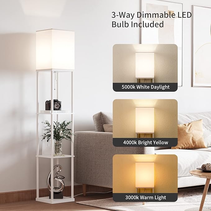 SUNMORY Floor Lamp with Shelves, Modern Square Standing Lamp with 3 Color - Image 2