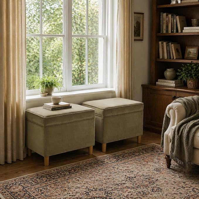 HomePop - Dinah 24" Storage Ottoman- Light Sage Green Velvet - Image 4