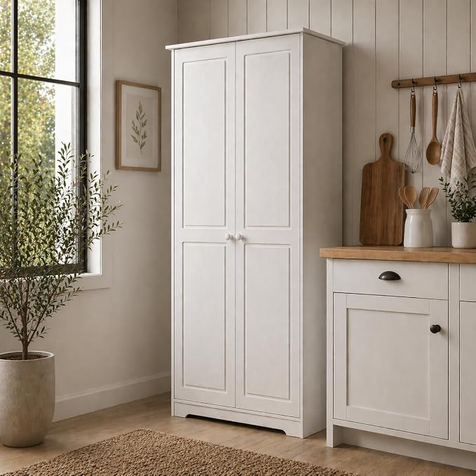 From the Tree Furniture Solid Pine Pantry Cabinet — 72" Tall White Kitchen - Image 5