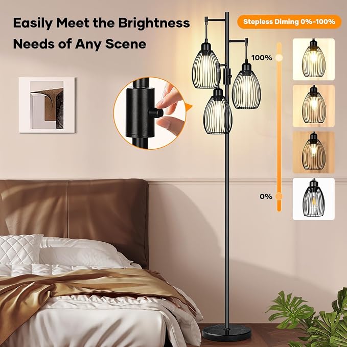 Dimmable Floor Lamp, 3x800LM LED Bulbs Included, Farmhouse Industrial Floor - Image 3