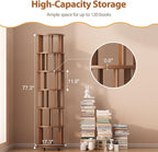 Muwuele 6 Tier Rotating Bookshelf Tower, Solid Wood Bookshelf on Wheels - Image 2