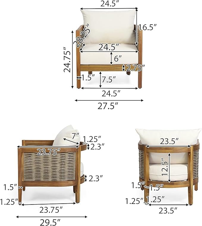 Merax 5-Piece Outdoor Acacia Wood Wicker Conversation Set - Image 2