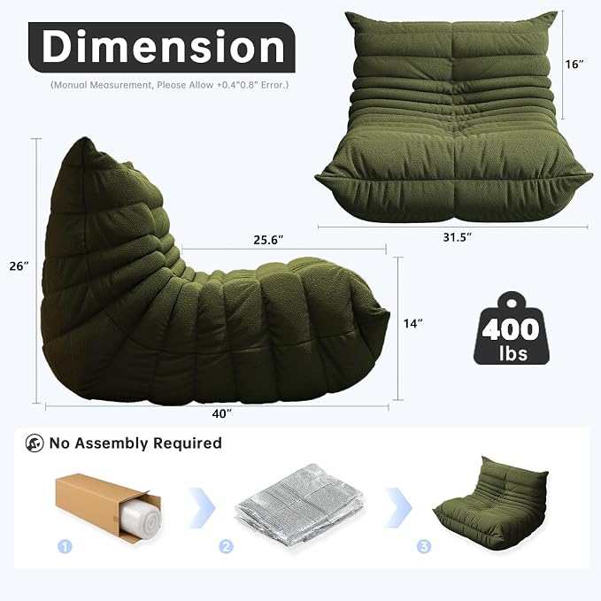 Memory Foam Bean Bag Chair for Adults, Teddy Material Beanbag Sofa - Image 2