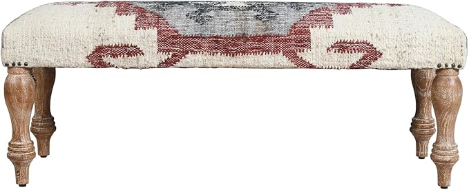 LR Home Off-White/Multicolor Handmade Upholstered Bench - Image 4
