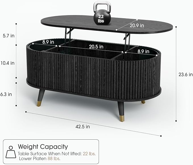JOINICE 42.5" Oval Lift Top Coffee Table - Image 2