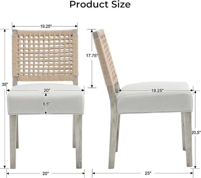 LZAREAL Farmhouse Dining Chairs Set of 2 Linen Fabric Upholstered Accent Side - Image 2