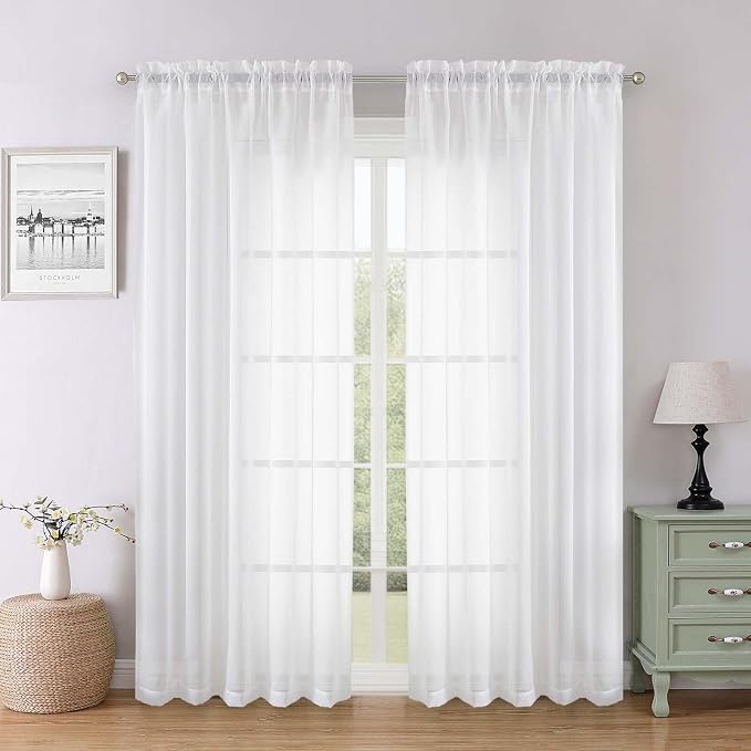 White Sheer Curtains 78 Inches Long 2 Pcs, Elegant Window Treatments Light by Lecloud