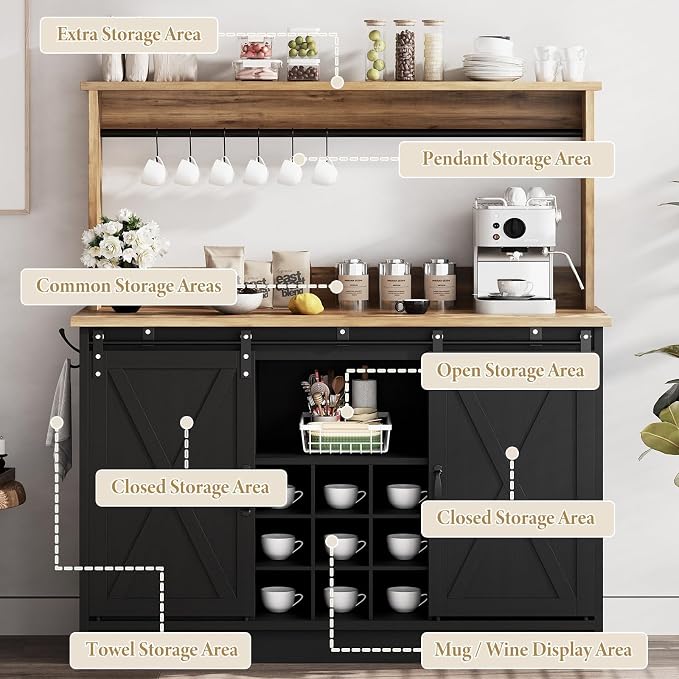 4ever2buy Farmhouse Coffee Bar Cabinet - Image 3