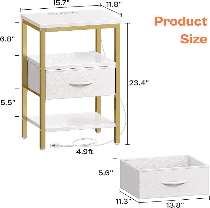 SUPERJARE Nightstand with Charging Station, Bed Side Table with Adjustable - Image 7