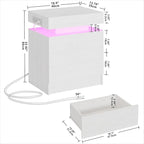 LIKIMIO Night Stand with Charging Station, Modern White Nightstand with LED - Image 3