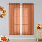 Orange Sheer Curtains 63 inch Length 2 Panels by OVZME