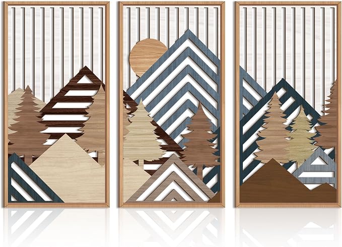 IARTTOP Large Mountain Wood Wall Art 16"x32"x3 Abstract Forest Wall Sculpture by IARTTOP