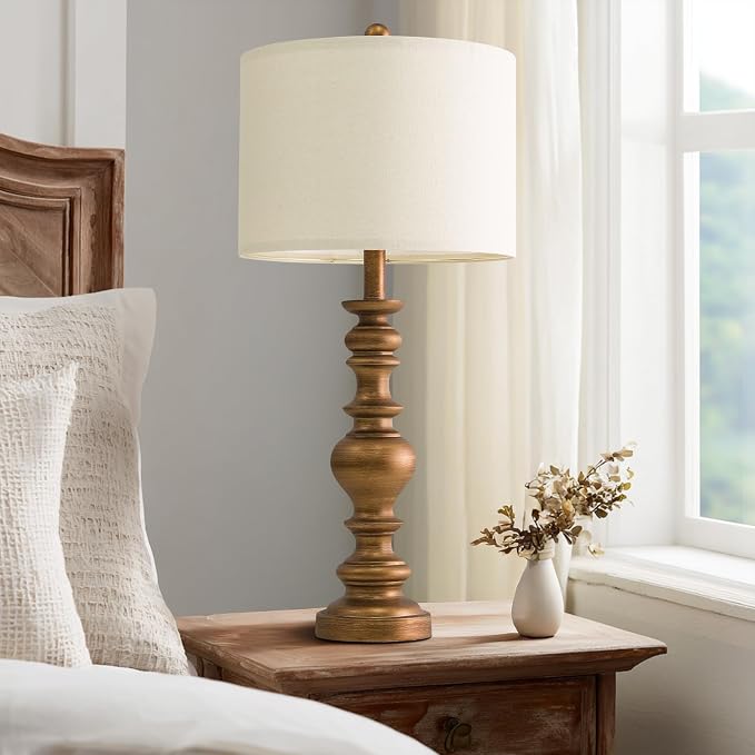 BOBOMOMO 27" Antique Gold Table Lamps Set of 2, Elegant Large Resin Lamps - Image 3