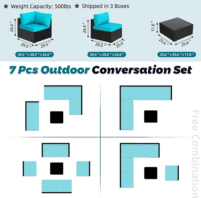 SUNLEI 7pcs Patio Conversation Sets Outdoor Furniture Sets, High Back - Image 5