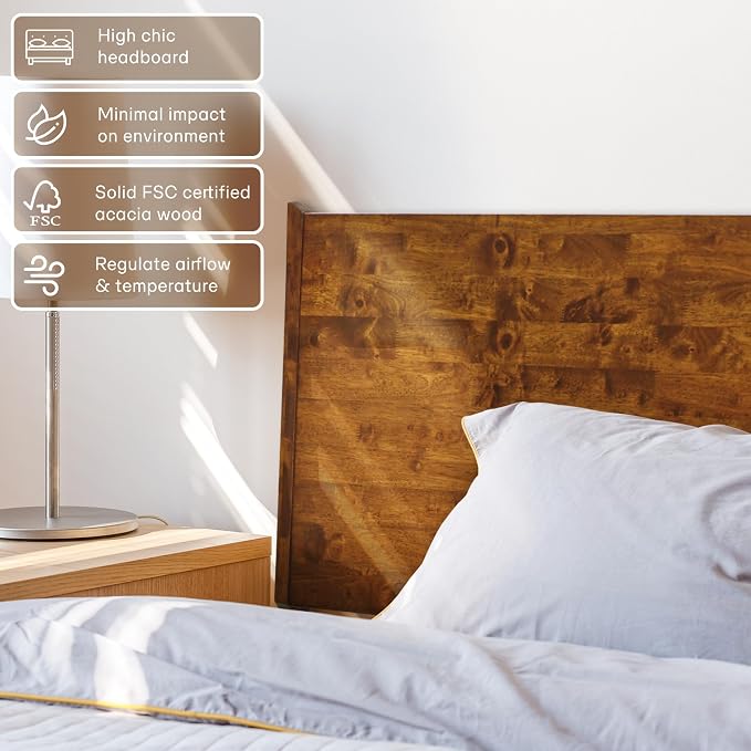 Acacia Haven Queen Bed Frame and Headboard, Platform Bed Frame Scandinavian - Image 3
