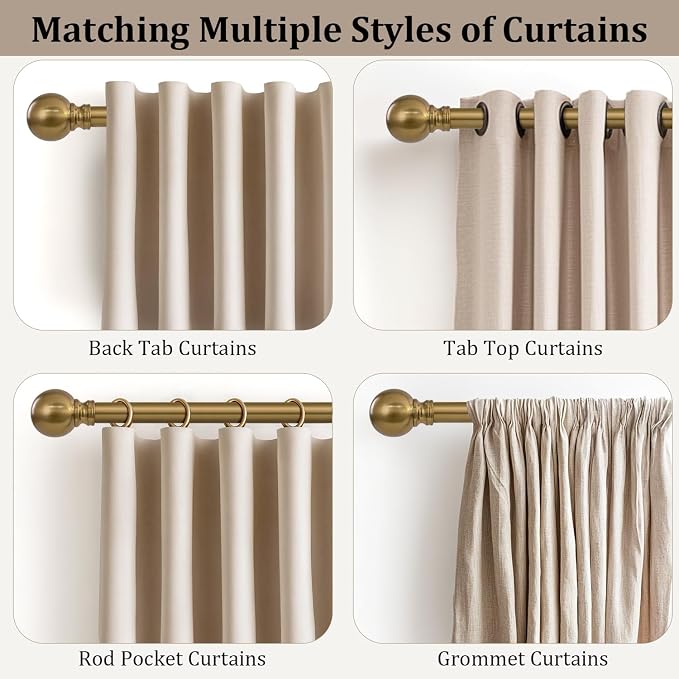 Warm Gold Long Curtain Rods for Windows 66 to 120 Inch 1" Diameter Adjustable - Image 4