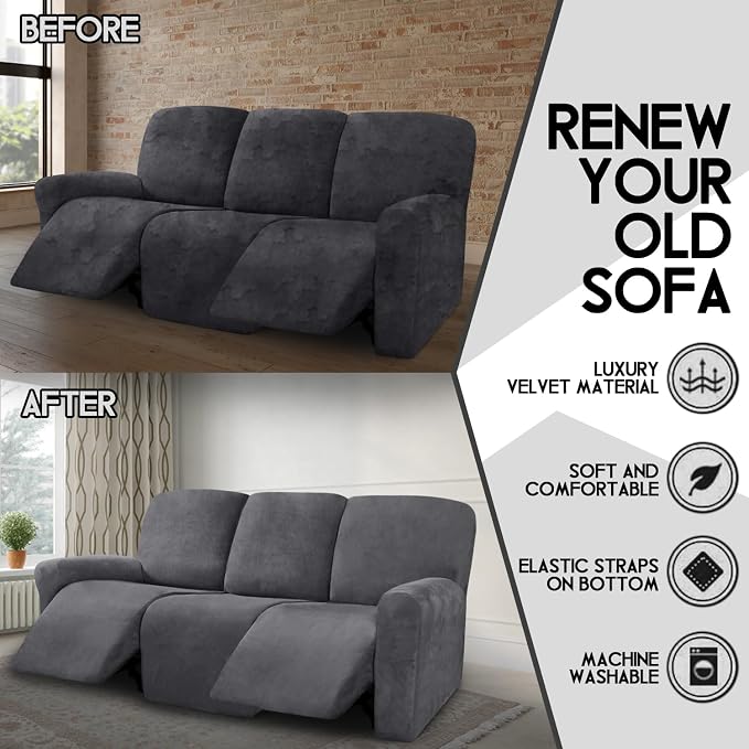 ULTICOR Velvet 8-Pieces Recliner Sofa Covers Stretch Reclining Couch Covers - Image 5