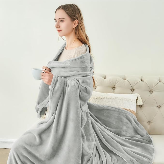 BEDELITE Fleece Blanket Soft Plush Twin Size Blanket Light Grey 60"x80" | Ultra - Image 5