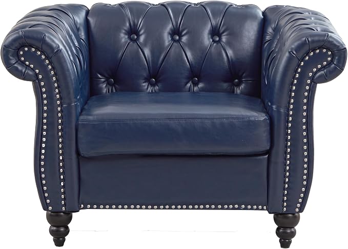 LEVNARY Chesterfield Armchair, Tufted Leather Accent Chair, Mid-Century Modern - Image 8
