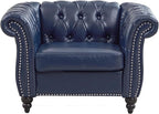 LEVNARY Chesterfield Armchair, Tufted Leather Accent Chair, Mid-Century Modern - Image 8