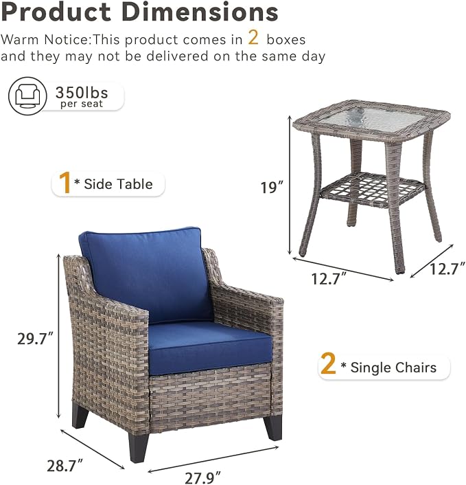 3 Pieces Patio Furniture Sets-Outdoor PE Rattan Wicker Chairs - Image 9
