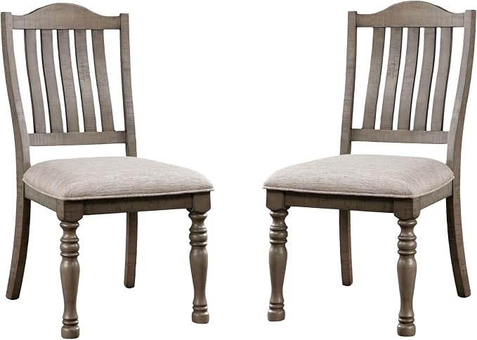 Transitional Style 2pcs Side Chairs Antique Gray Solid Wood Gray Fabric Dining - Image 5