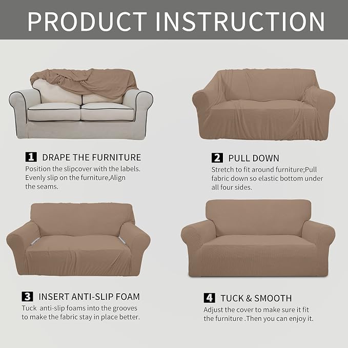 Easy-Going Stretch Oversized Sofa Couch Slipcover Washable Camel | 1-Piece - Image 8