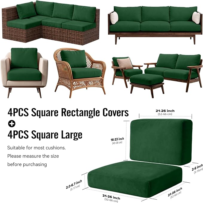 8Pcs Outdoor Cushion Covers, Stretch Patio Furniture Couch Chair Slipcovers | - Image 2