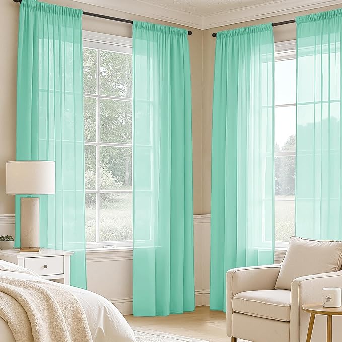 MIULEE Aqua Sheer Curtains 84 Inches Long 4 Panels 42 x 84 Inches | Light - Image 2