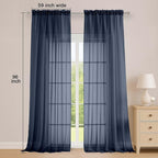 Extra Long Navy Blue Sheer Curtains 96 Inches Long 2 Panels Set, Soft - Image 2