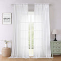 Sheer White Curtains 96 Inches Long 2 Panels Set, Solid Airy Voile Dual Rod by Lecloud