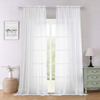 Sheer White Curtains 96 Inches Long 2 Panels Set, Solid Airy Voile Dual Rod by Lecloud