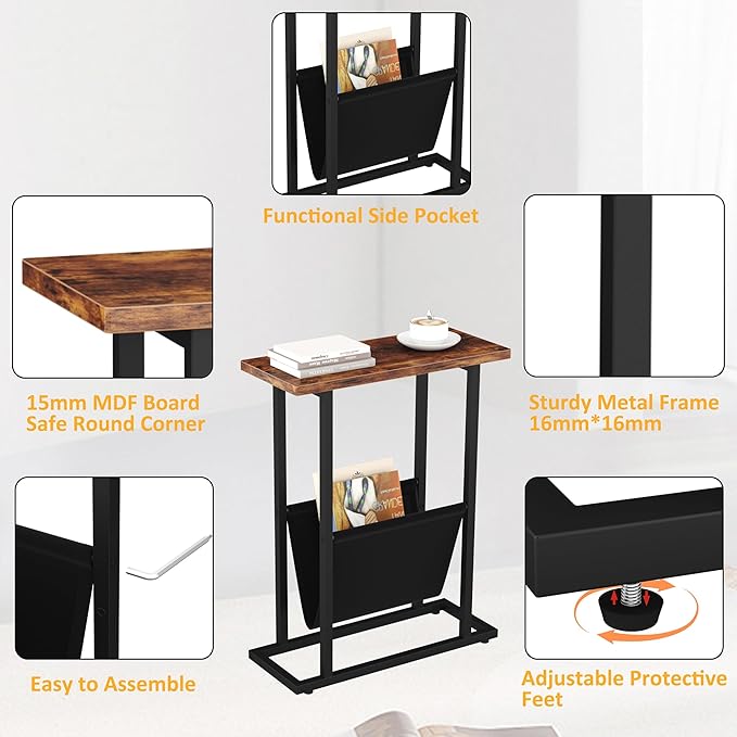 Yusong Narrow Side Table for Small Spaces, Small End Table - Image 6