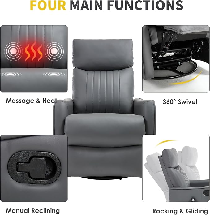 Trustyue Swivel Rocker Recliner Chair, 360° Swivel Recliner - Image 4